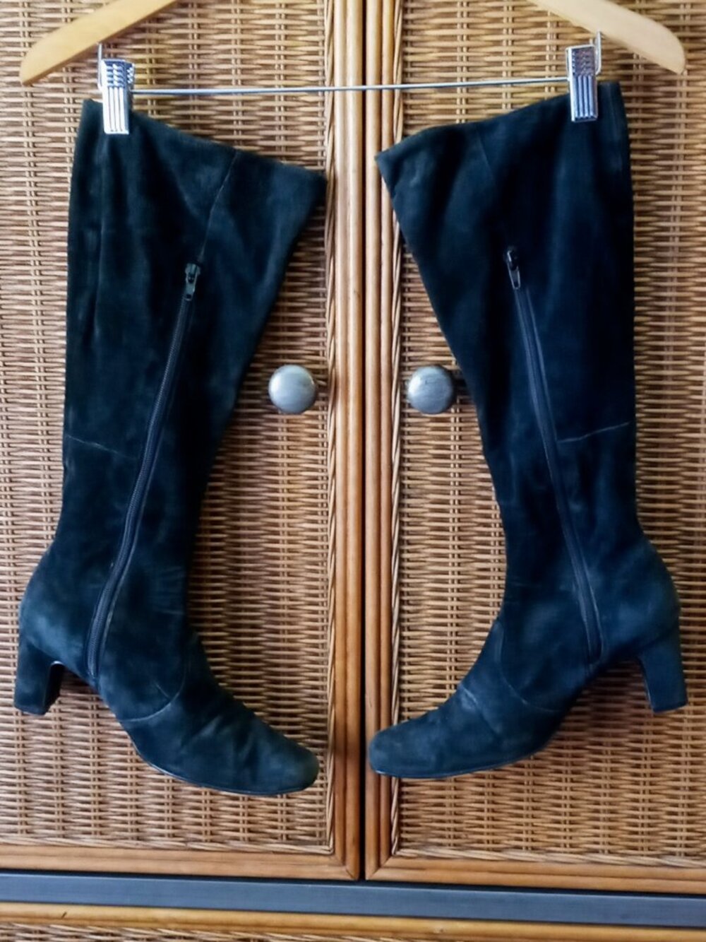 VINTAGE Frosty Black Suede Leather Tall Boots sz 7.5